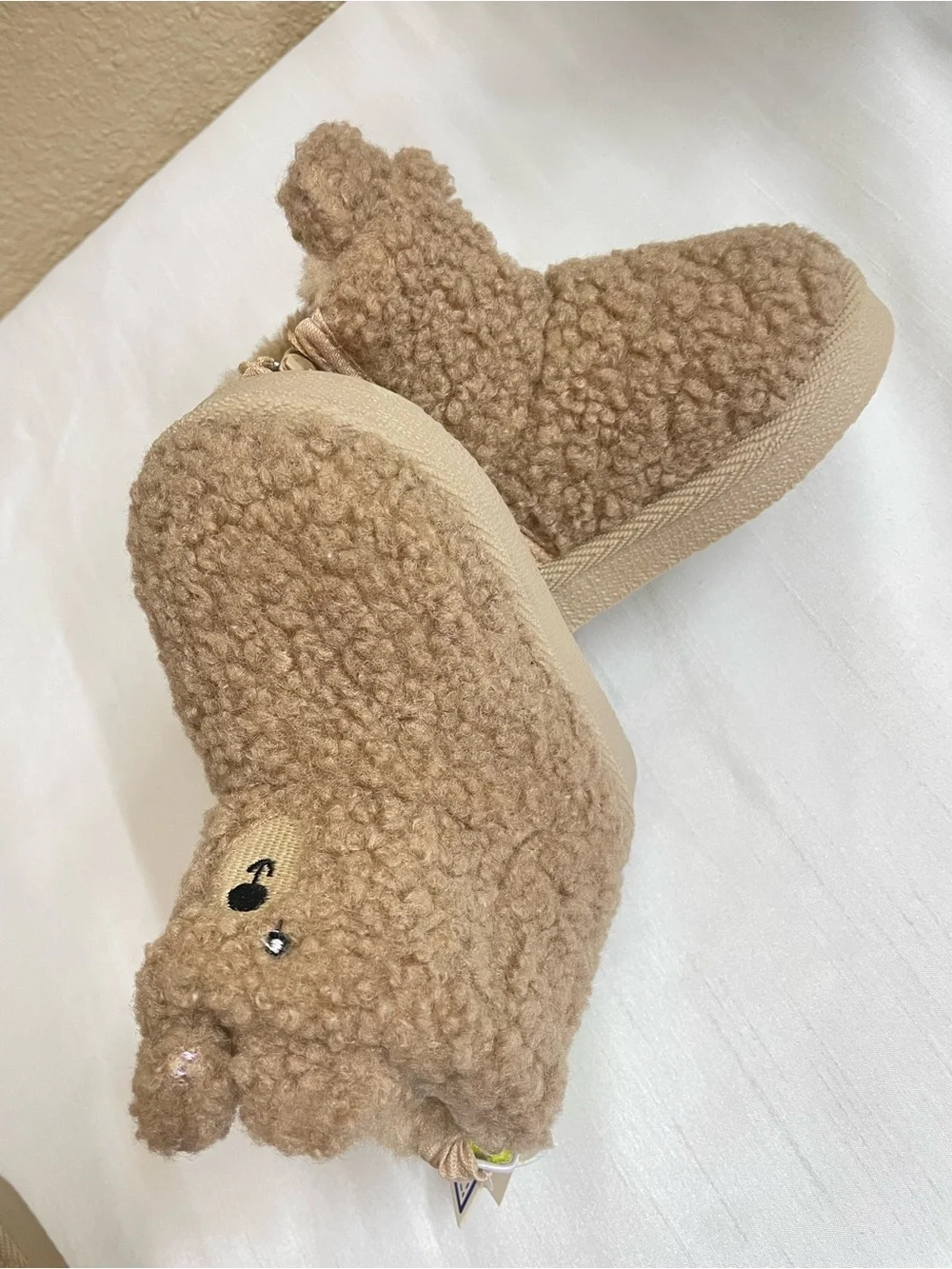 First Steps by Stepping Stones Baby Faux Fur Teddy Bear Zipper  Boots